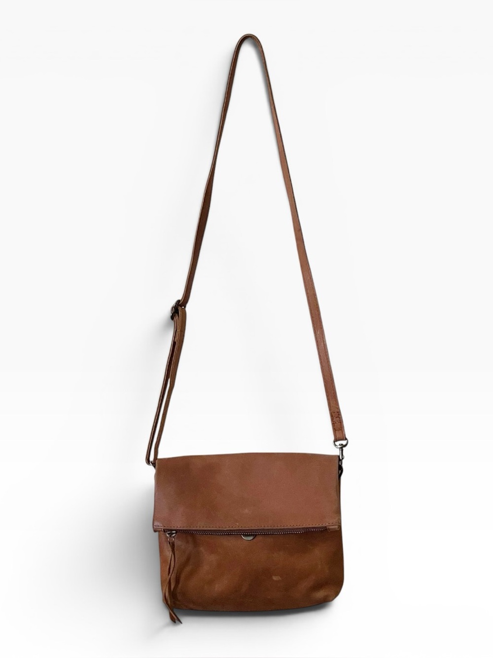 ABLE Emnet Foldover Crossbody Leather Shoulder Bag Purse Cognac Snap Closure